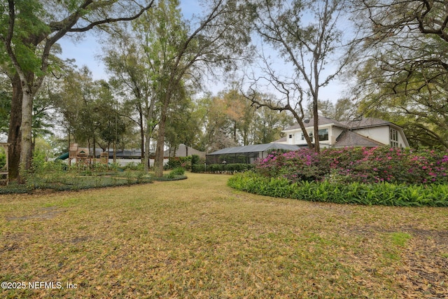 view of yard with a playground