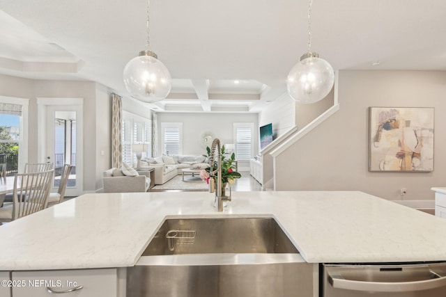 83 Village Grande Dr, Ponte Vedra, FL 32081 - kitchen featuring a sink, a wealth of natural light, coffered ceiling, and open floor plan
