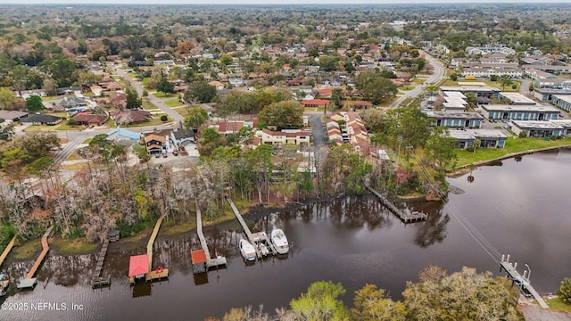 aerial view featuring a residential view and a water view