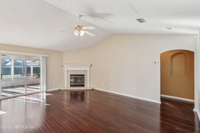 2721 Ridge Haven Dr, Green Cove Springs, FL 32043 - unfurnished living room with wood finished floors, visible vents, vaulted ceiling, and ceiling fan