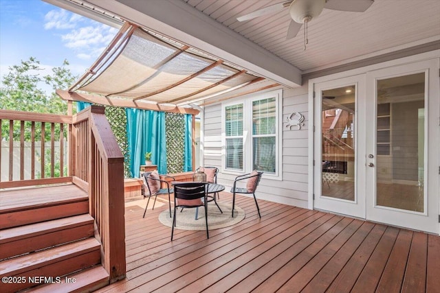 wooden terrace with ceiling fan