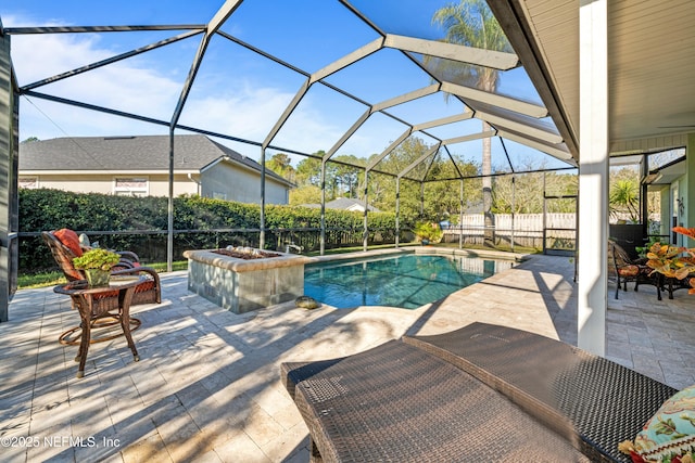 view of swimming pool featuring a patio area, a fenced backyard, and a fenced in pool