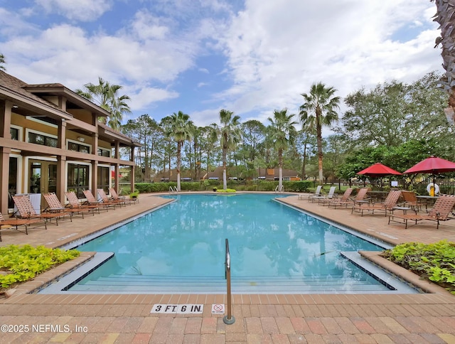 community pool with a patio area