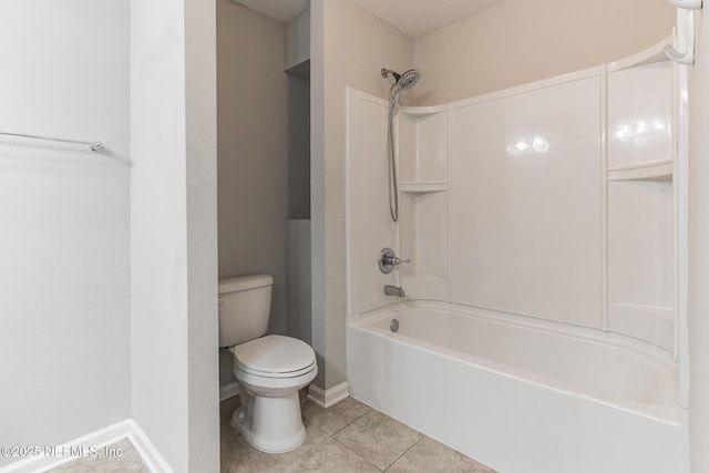 full bathroom with tile patterned floors, baseboards, toilet, and shower / bathtub combination