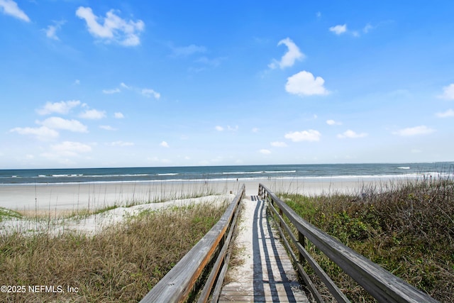 view of water feature featuring a beach view