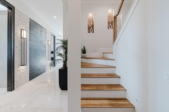 stairs featuring tile patterned flooring