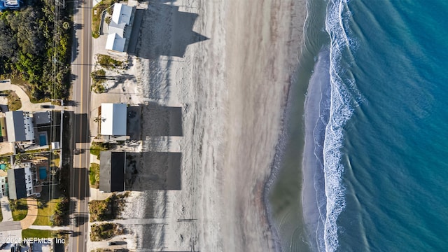 aerial view featuring a view of the beach