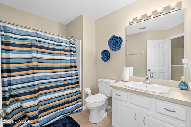 7540 Scarlet Ibis Ln, Jacksonville, FL 32256 - full bathroom featuring vanity, a shower with curtain, visible vents, tile patterned floors, and toilet