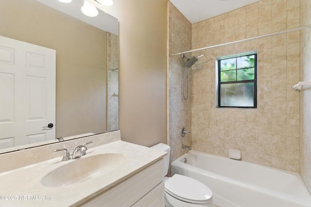 full bath featuring shower / tub combination, toilet, and vanity