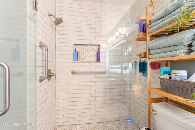 full bath with a shower stall and toilet