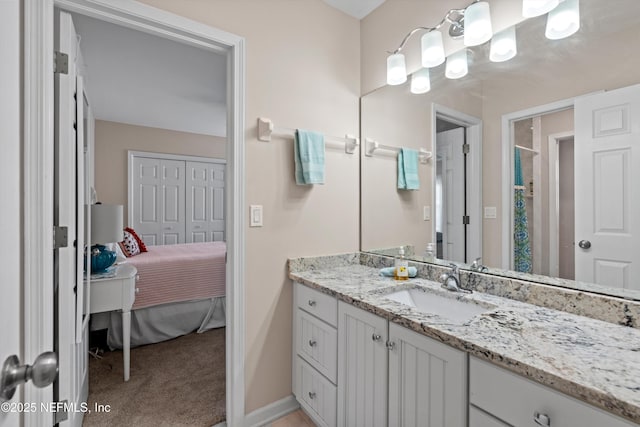 full bathroom featuring a shower with curtain, vanity, and baseboards