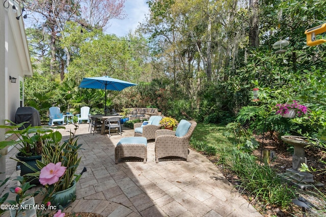 view of patio featuring area for grilling and outdoor dining space