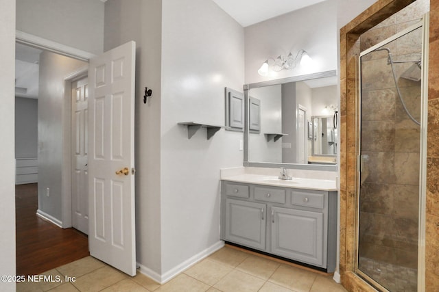 1601 Majestic View Ln, Fleming Island, FL 32003 - bathroom featuring vanity, a stall shower, and tile patterned flooring