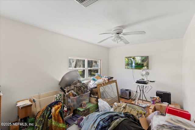 miscellaneous room with visible vents and ceiling fan