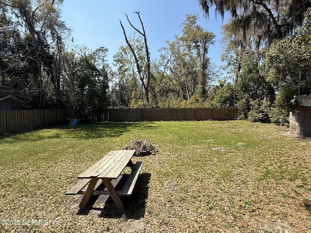 view of yard with a fenced backyard