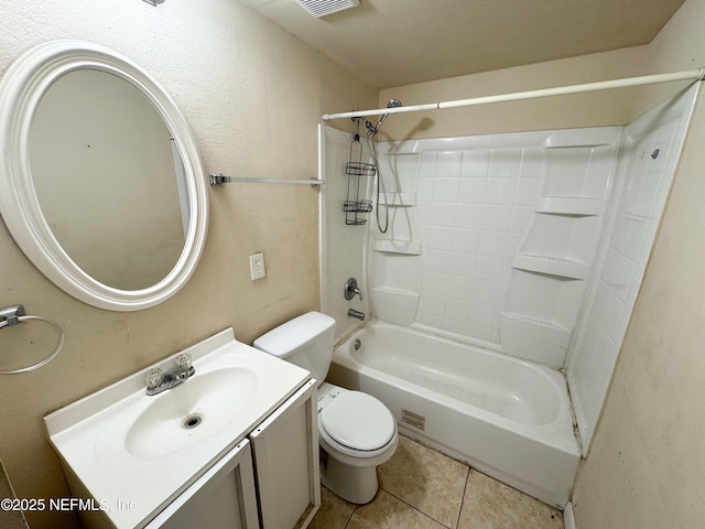 bathroom with vanity, tile patterned floors, toilet, and shower / bath combination