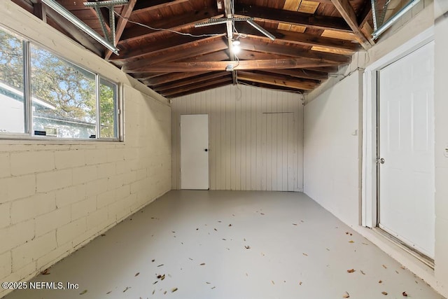 interior space featuring concrete block wall