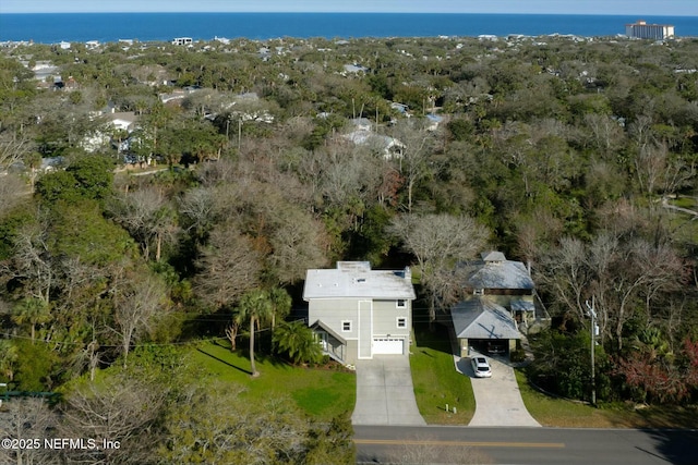 aerial view featuring a water view