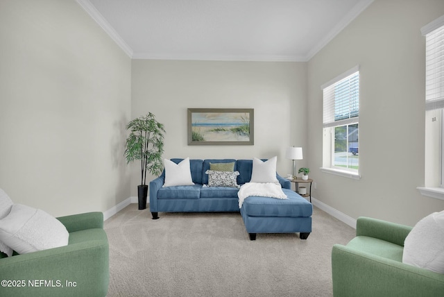163 Medio Dr, Saint Augustine, FL 32095 - carpeted living area featuring crown molding and baseboards