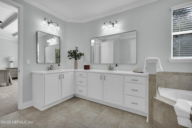 163 Medio Dr, Saint Augustine, FL 32095 - full bath featuring tile patterned flooring, ornamental molding, and a sink