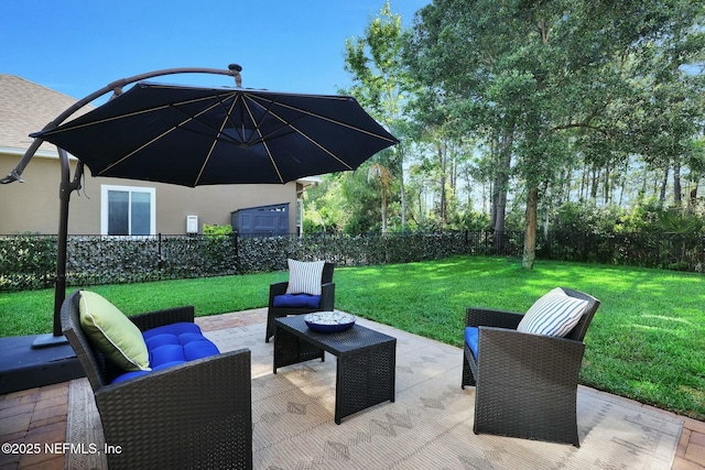 163 Medio Dr, Saint Augustine, FL 32095 - view of patio / terrace with an outdoor living space and a fenced backyard