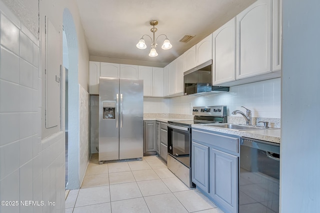 4059 College St, Jacksonville, FL 32205 - kitchen featuring white cabinets, appliances with stainless steel finishes, a sink, light countertops, and visible vents