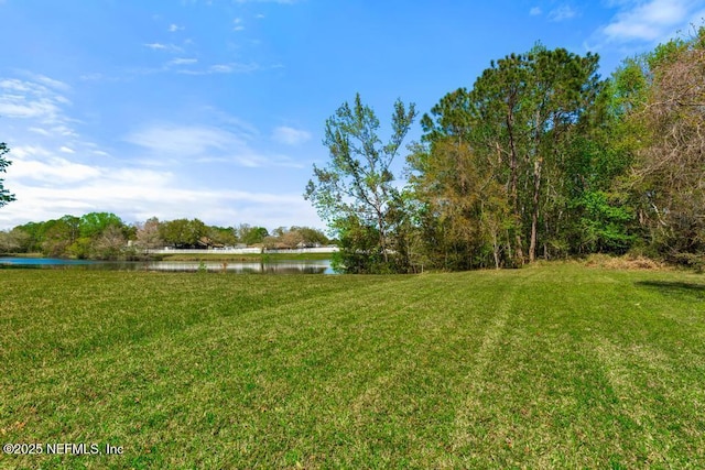 view of yard with a water view