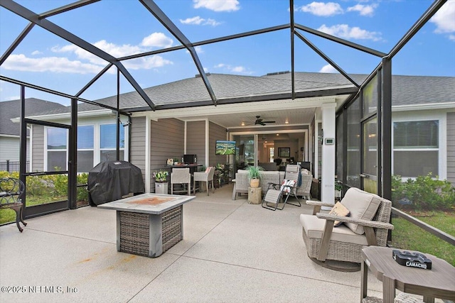 116 Clarendon Rd, Saint Johns, FL 32259 - sunroom with outdoor dining space, an outdoor hangout area, and a ceiling fan