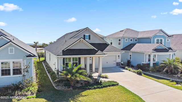 view of front of house with a residential view, driveway, and a front lawn