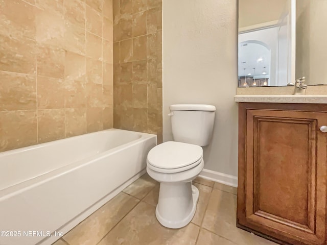 full bath featuring tile patterned floors, baseboards, toilet, and vanity