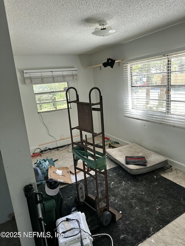 interior space featuring baseboards and a textured ceiling