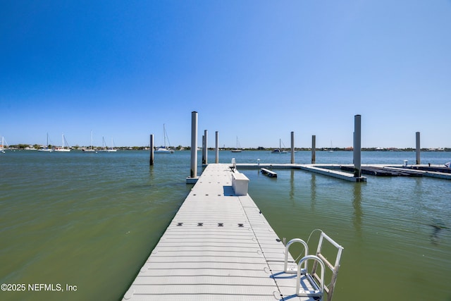 view of dock with a water view