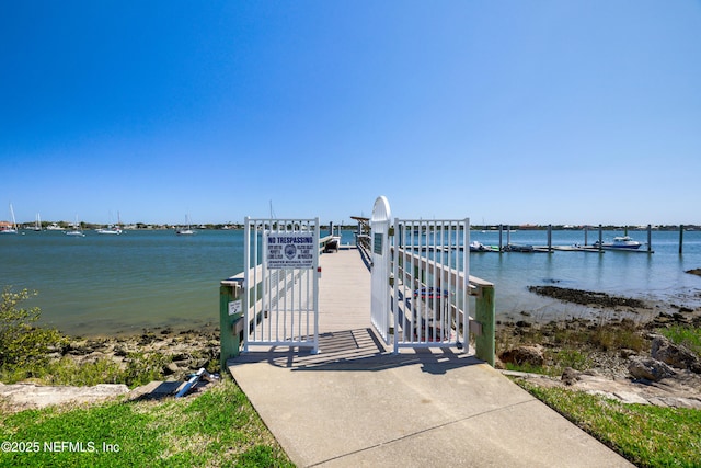 view of dock featuring a water view