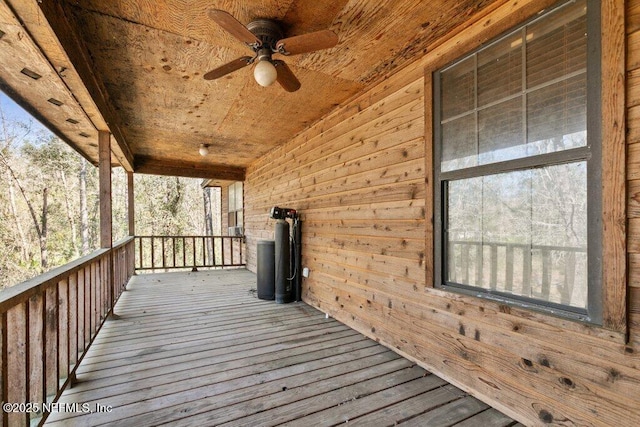 deck with a porch and a ceiling fan