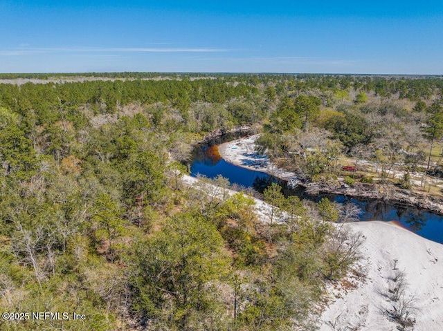 bird's eye view with a view of trees and a water view