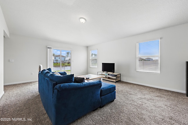 192 Logrono Ct, Saint Augustine, FL 32084 - carpeted living room with baseboards and a textured ceiling