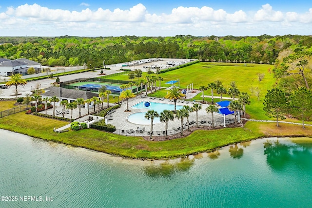 bird's eye view featuring a water view