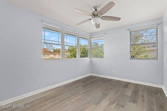 spare room with a healthy amount of sunlight, baseboards, and wood finished floors