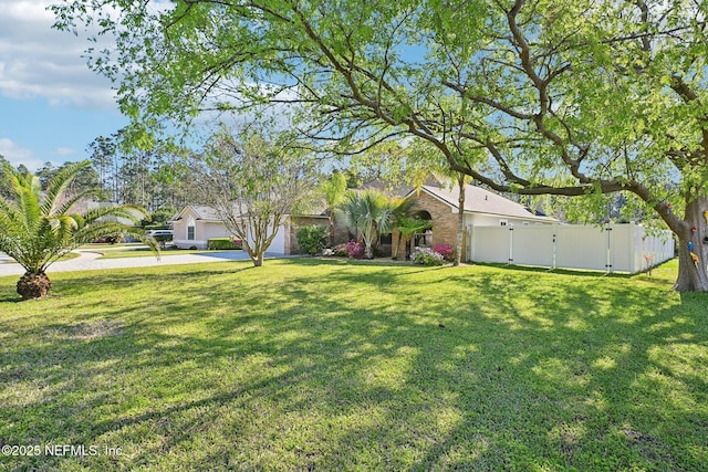 view of yard with fence and a gate