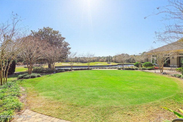 view of yard with a water view