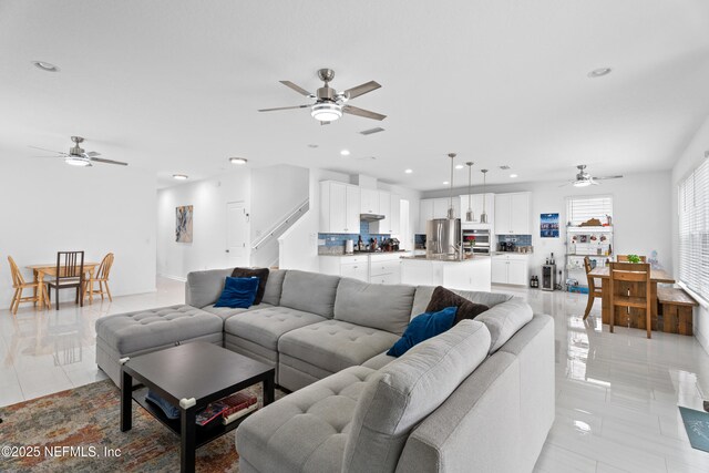 54 Ness Cir, Saint Augustine, FL 32095 - living room with recessed lighting, visible vents, light tile patterned flooring, and ceiling fan