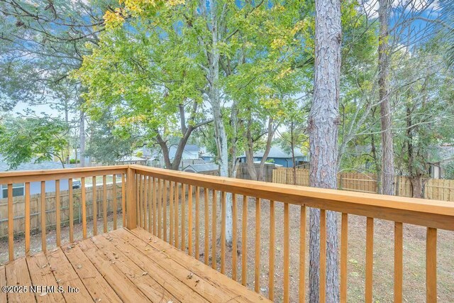 deck with a fenced backyard