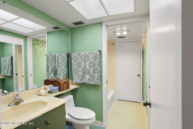 bathroom featuring visible vents, toilet, and vanity