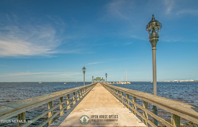 view of dock with a water view