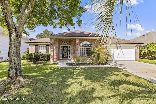 109 N Lake Cunningham Ave, Saint Johns, FL 32259 - ranch-style home featuring brick siding, concrete driveway, an attached garage, and a front lawn