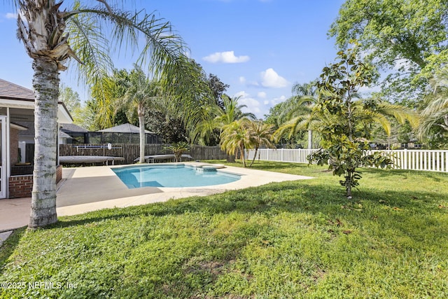 109 N Lake Cunningham Ave, Saint Johns, FL 32259 - view of pool with a patio, a fenced in pool, a fenced backyard, and a yard