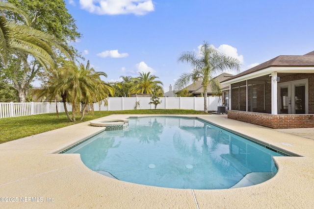 109 N Lake Cunningham Ave, Saint Johns, FL 32259 - view of pool with a fenced backyard, a patio, central AC unit, and a yard
