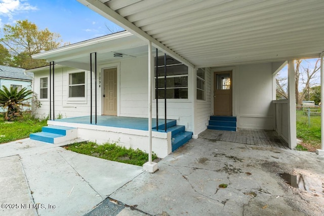 view of patio featuring a porch and entry steps