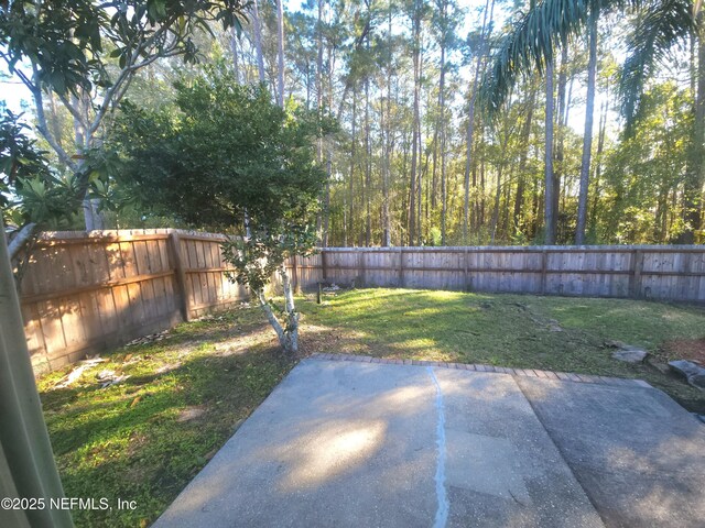 view of yard featuring a patio area and a fenced backyard