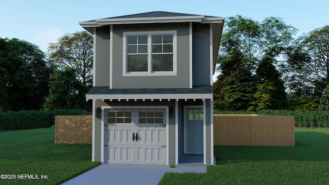 1327 Evergreen Ave, Jacksonville, FL 32206 - view of front facade with a front lawn, an attached garage, fence, and concrete driveway
